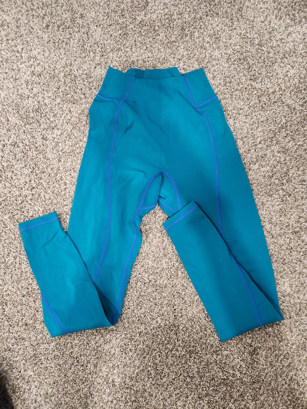 Teal Leggings with Purple Contrast Stitching